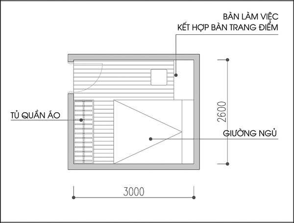 Làm thế nào để có thể bày trí nội thất phòng ngủ có diện tích 7,8m² cho vợ chồng trẻ?