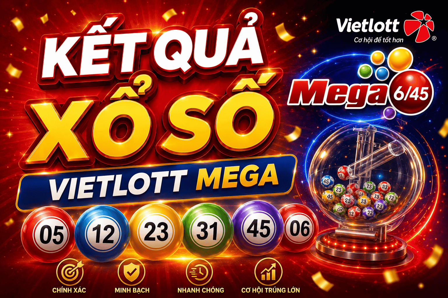 Xem Xổ Số Vietlott Hôm Nay 10/5/2026 Mega 6/45 Và Lịch Sử Trúng Thưởng